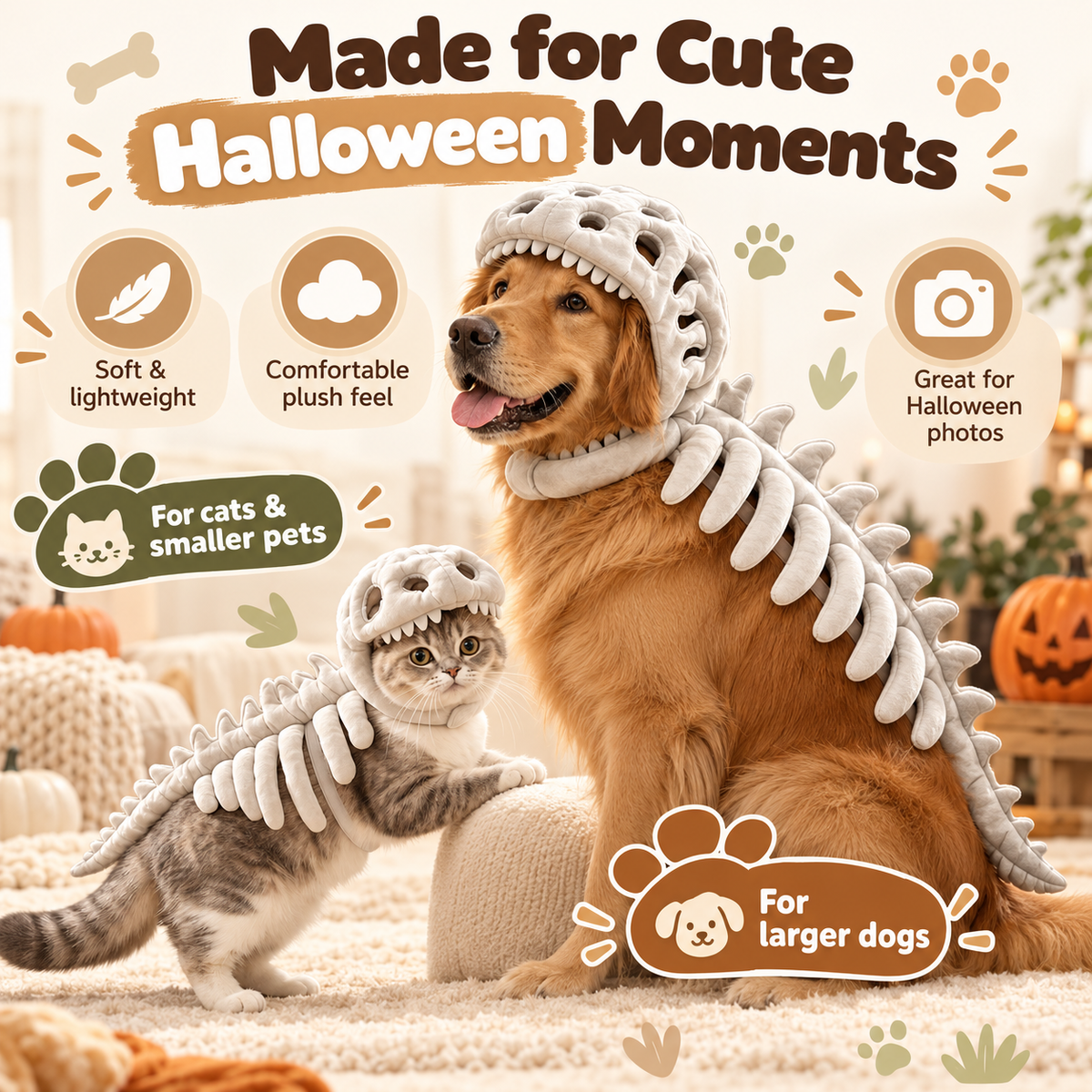 Dinosaur Skeleton Pet Costume for cats small pets and larger dogs