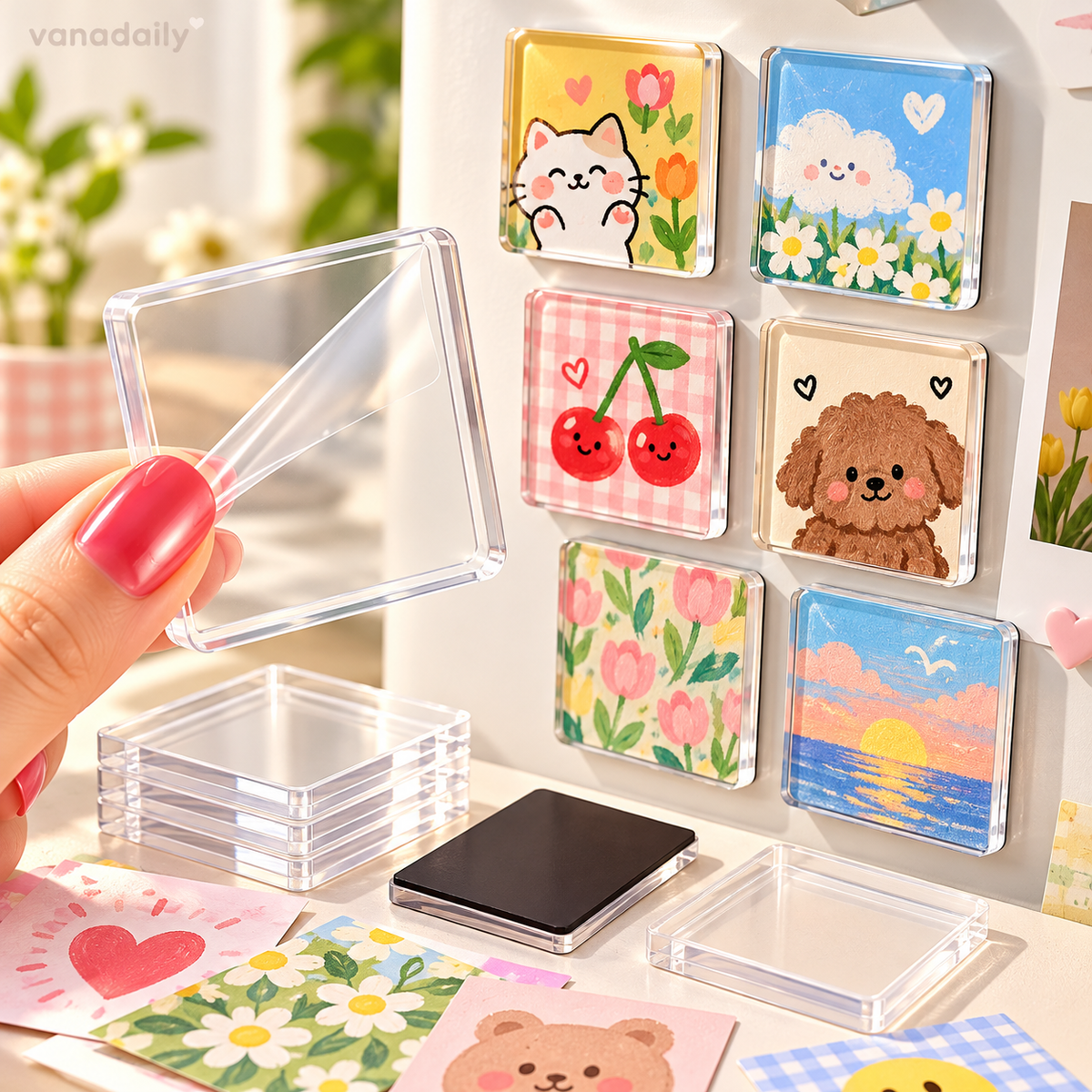 Vanadaily DIY acrylic fridge magnet kit with original artwork examples