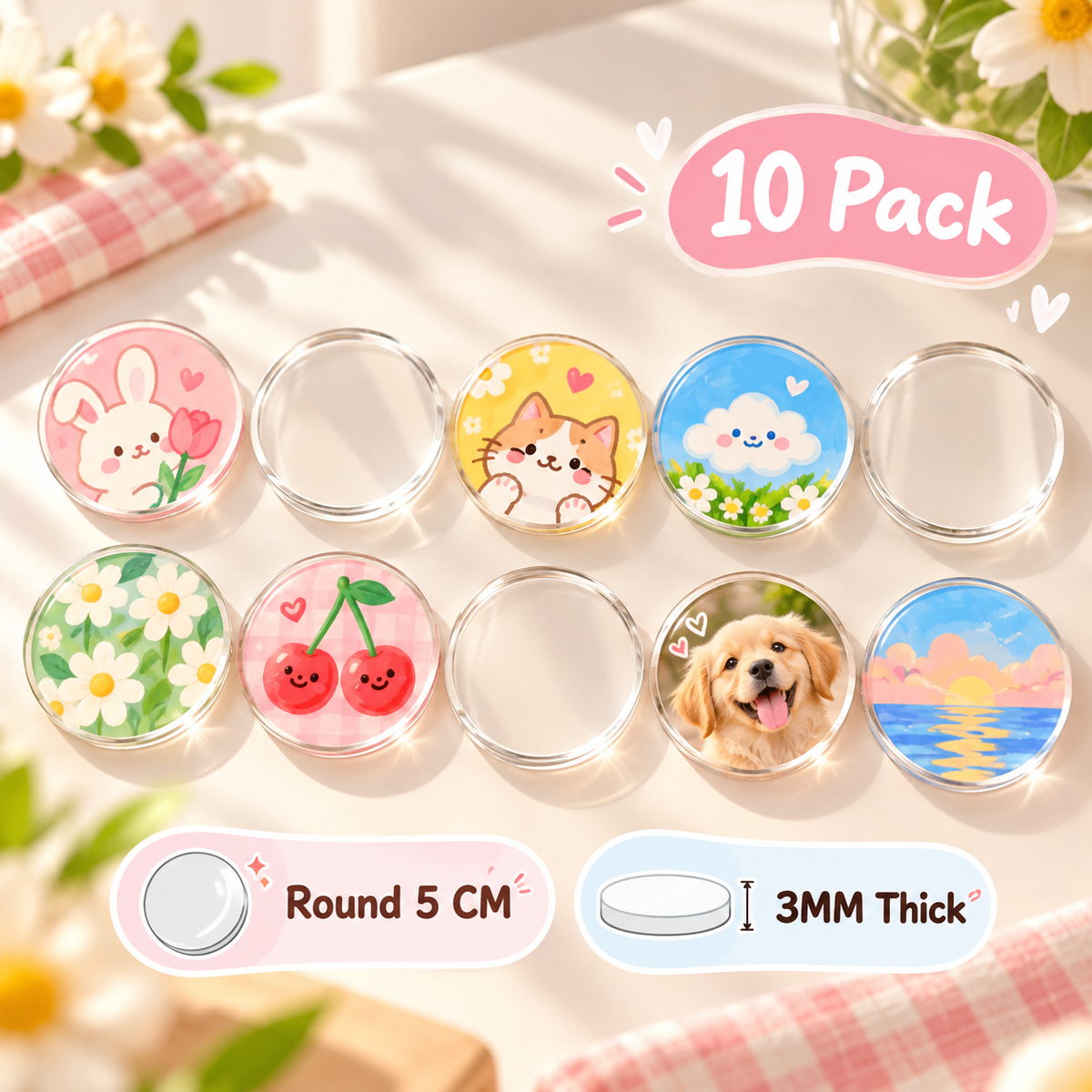 Vanadaily DIY acrylic fridge magnet round 5cm 10 pack 3mm thick