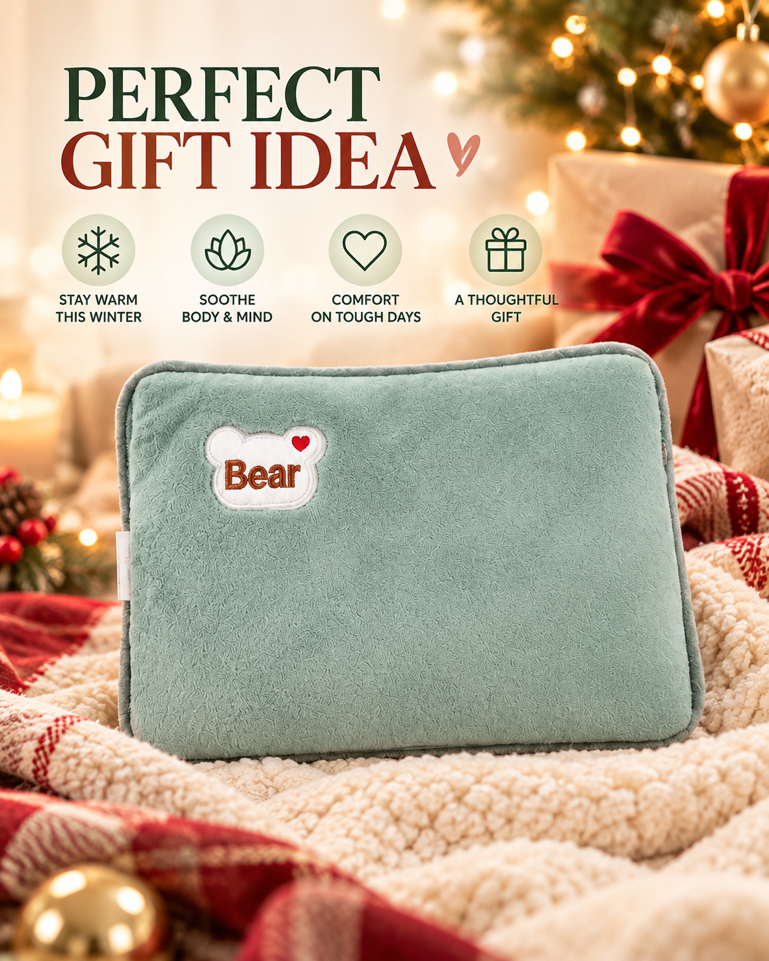 Plush heat pack Christmas gift scene