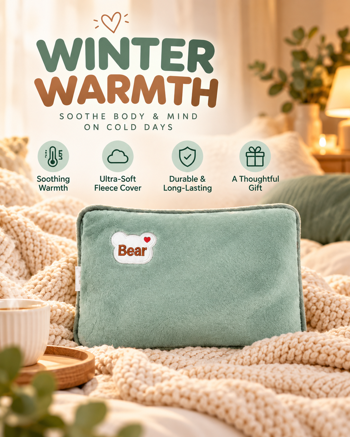 Plush heat pack winter warmth scene