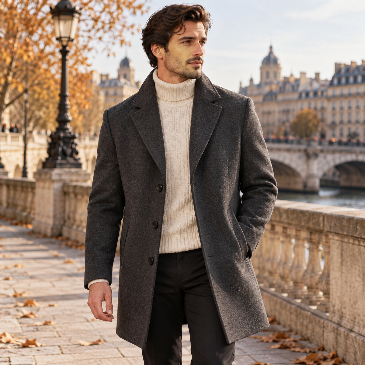 Men’s wool blend coat lifestyle image